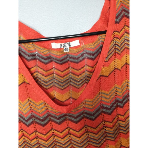 Women’s Retro Chevron Knit Sweater Long Sleeve V Neck Pullover Orange Multi Sz M - Picture 2 of 4